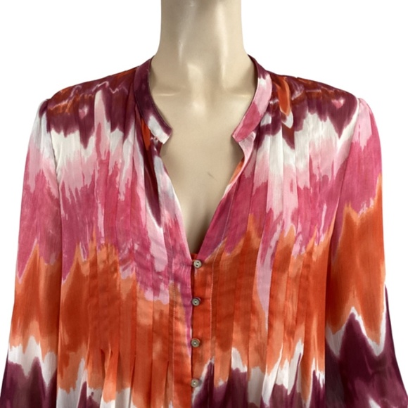 Cynthia Steffe Watercolor Sheer Tunic Top in a size‎ Medium Pink & Orange - Picture 4 of 9